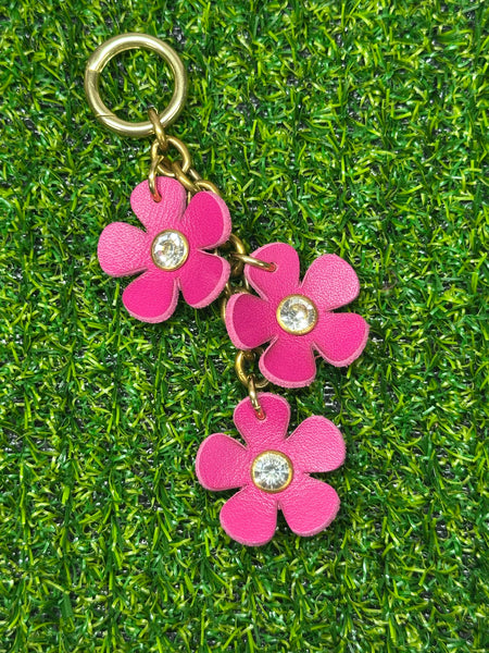 Handmade Leather Purse Charm | Flower Bag Charm with Solid Brass | Floral Handbag Accessory | Cute Luxury Keychain