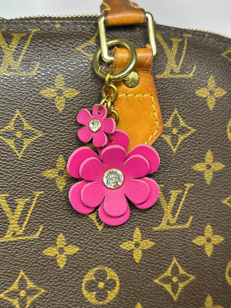 Handmade Leather Purse Charm | Flower Bag Charm with Solid Brass | Floral Handbag Accessory | Cute Luxury Keychain