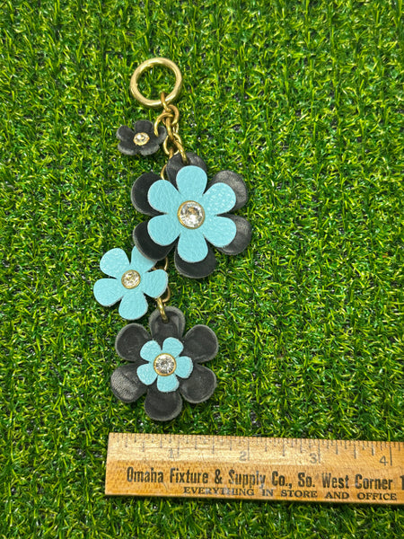 Handmade Leather Purse Charm | Flower Bag Charm with Solid Brass | Floral Handbag Accessory | Cute Luxury Keychain