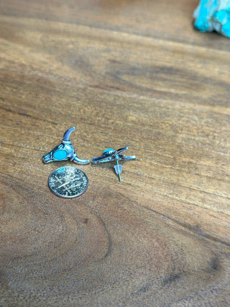 STEER HEAD FAUX TURQUOISE STUD EARRINGS