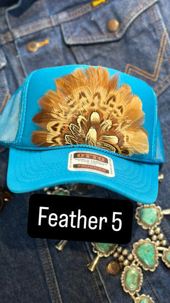 DARKER BLUE FEATHER TRUCKER HAT
