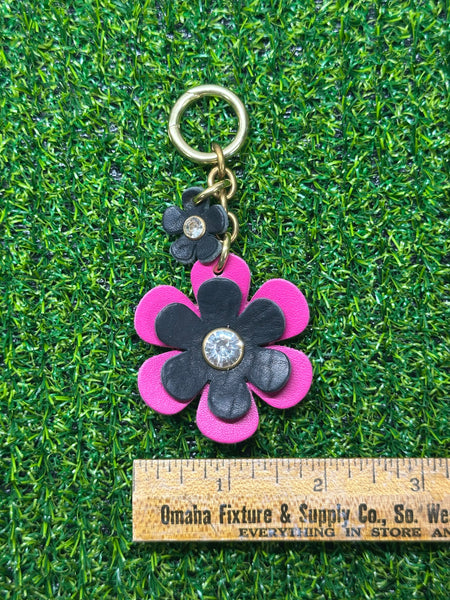 Handmade Leather Purse Charm | Flower Bag Charm with Solid Brass | Floral Handbag Accessory | Cute Luxury Keychain