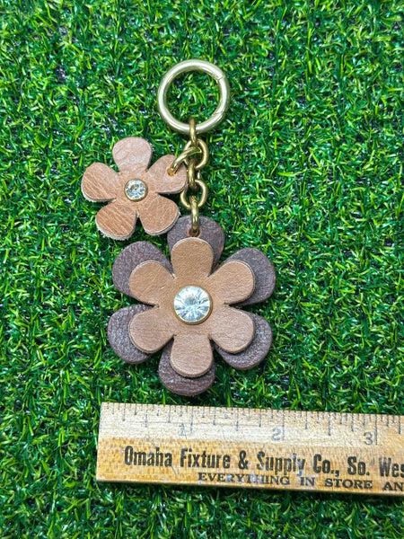 Handmade Leather Purse Charm | Flower Bag Charm with Solid Brass | Floral Handbag Accessory | Cute Luxury Keychain
