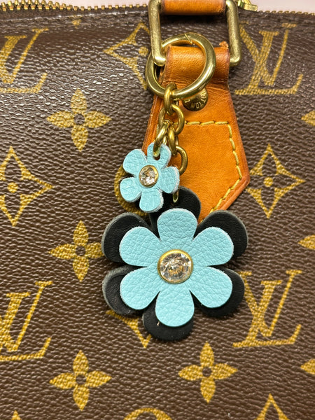 Handmade Leather Purse Charm | Flower Bag Charm with Solid Brass | Floral Handbag Accessory | Cute Luxury Keychain