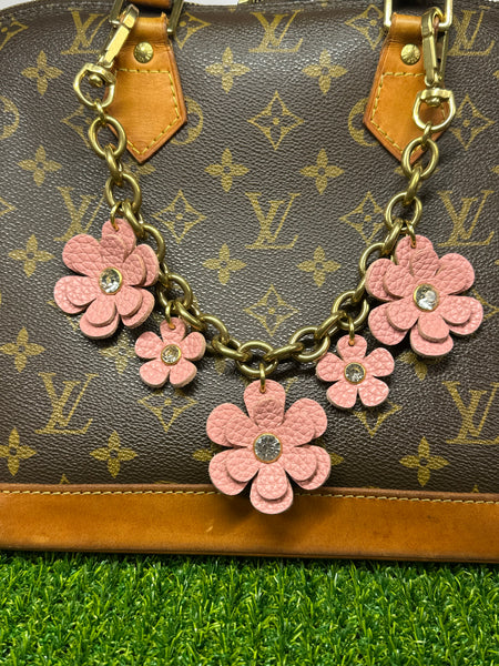 Handmade Leather Bag Jewelry – Brass Chain Floral Purse Charm