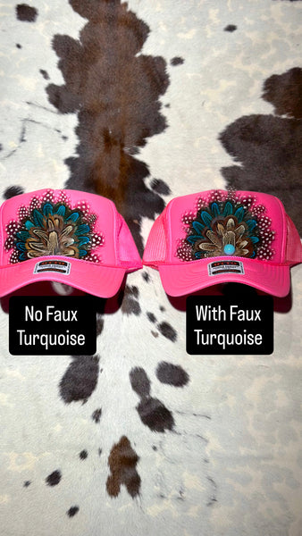 HOT PINK FEATHER TRUCKER HAT
