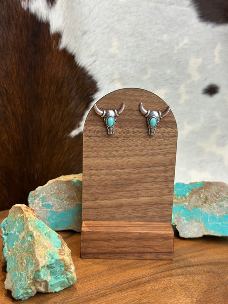 STEER HEAD FAUX TURQUOISE STUD EARRINGS