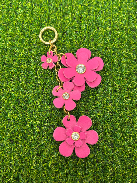 Handmade Leather Purse Charm | Flower Bag Charm with Solid Brass | Floral Handbag Accessory | Cute Luxury Keychain