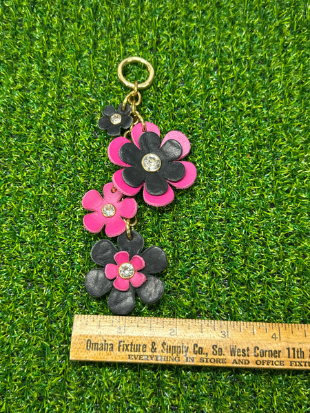 Handmade Leather Purse Charm | Flower Bag Charm with Solid Brass | Floral Handbag Accessory | Cute Luxury Keychain