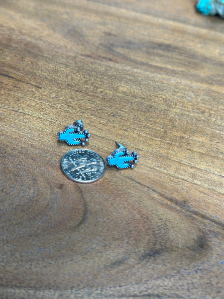 CACTUS FAUX TURQUOISE STUD EARRINGS