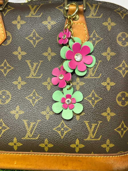 Handmade Leather Purse Charm | Flower Bag Charm with Solid Brass | Floral Handbag Accessory | Cute Luxury Keychain