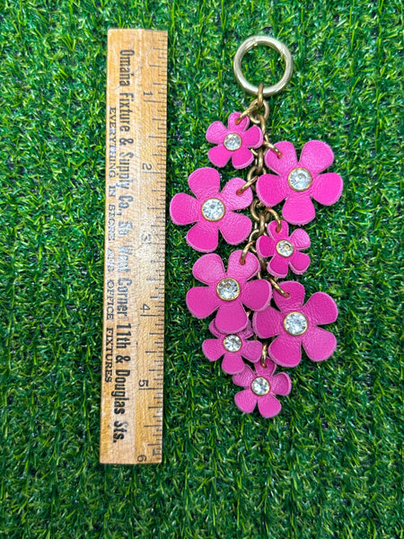 Handmade Leather Purse Charm | Flower Bag Charm with Solid Brass | Floral Handbag Accessory | Cute Luxury Keychain