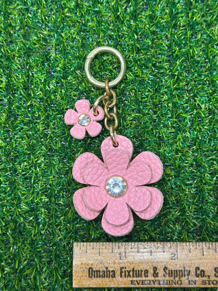 Handmade Leather Purse Charm | Flower Bag Charm with Solid Brass | Floral Handbag Accessory | Cute Luxury Keychain