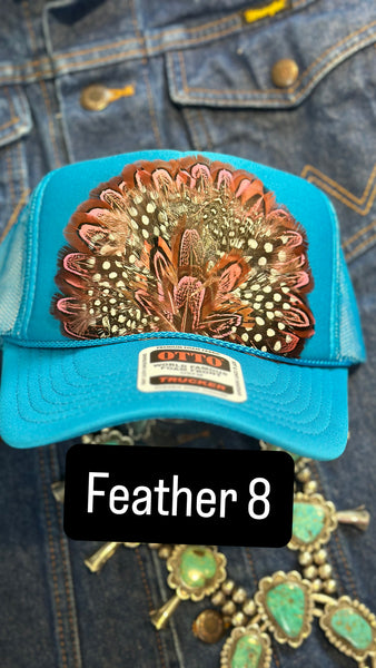 DARKER BLUE FEATHER TRUCKER HAT