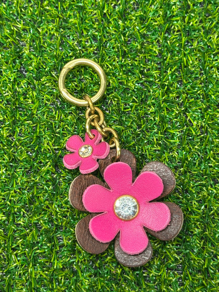 Handmade Leather Purse Charm | Flower Bag Charm with Solid Brass | Floral Handbag Accessory | Cute Luxury Keychain