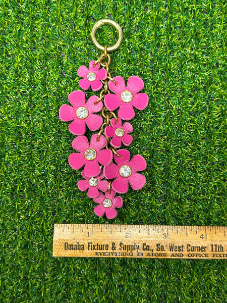 Handmade Leather Purse Charm | Flower Bag Charm with Solid Brass | Floral Handbag Accessory | Cute Luxury Keychain