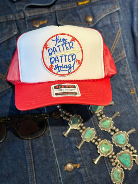 HEY BATTER BATTER SWING TRUCKER HAT
