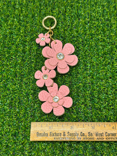 Handmade Leather Purse Charm | Flower Bag Charm with Solid Brass | Floral Handbag Accessory | Cute Luxury Keychain