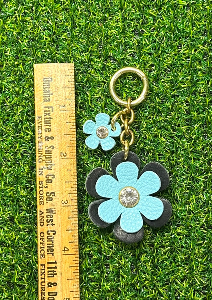 Handmade Leather Purse Charm | Flower Bag Charm with Solid Brass | Floral Handbag Accessory | Cute Luxury Keychain