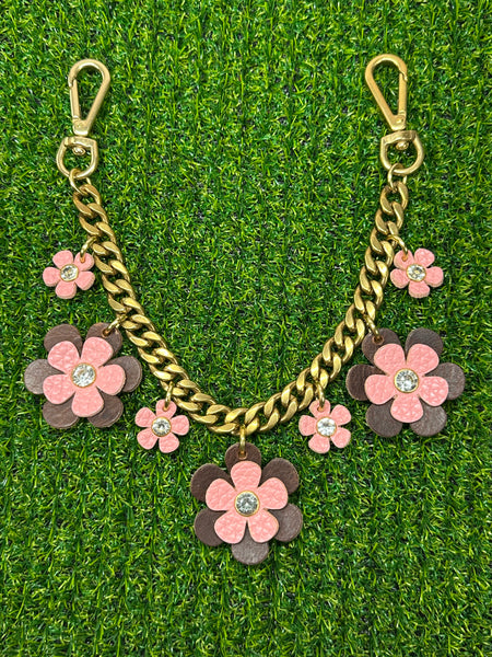Luxury Floral Bag Chain – Handmade Leather Purse Charm with Solid Brass