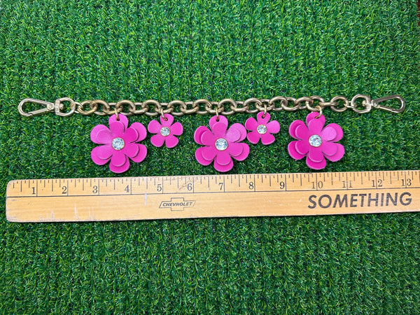 Handmade Leather Bag Jewelry – Brass Chain Floral Purse Charm