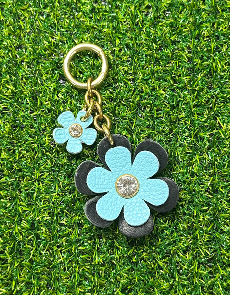 Handmade Leather Purse Charm | Flower Bag Charm with Solid Brass | Floral Handbag Accessory | Cute Luxury Keychain