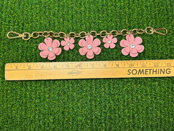 Handmade Leather Bag Jewelry – Brass Chain Floral Purse Charm