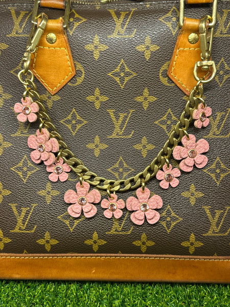 Luxury Floral Bag Chain – Handmade Leather Purse Charm with Solid Brass