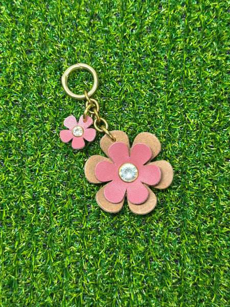 Handmade Leather Purse Charm | Flower Bag Charm with Solid Brass | Floral Handbag Accessory | Cute Luxury Keychain