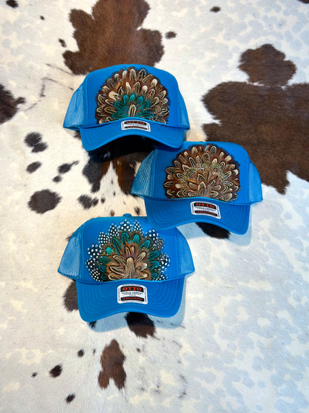DARKER BLUE FEATHER TRUCKER HAT