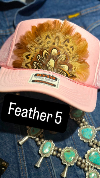 LIGHT PINK FEATHER TRUCKER HAT