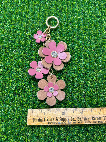 Handmade Leather Purse Charm | Flower Bag Charm with Solid Brass | Floral Handbag Accessory | Cute Luxury Keychain