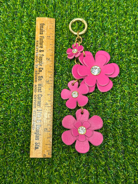 Handmade Leather Purse Charm | Flower Bag Charm with Solid Brass | Floral Handbag Accessory | Cute Luxury Keychain