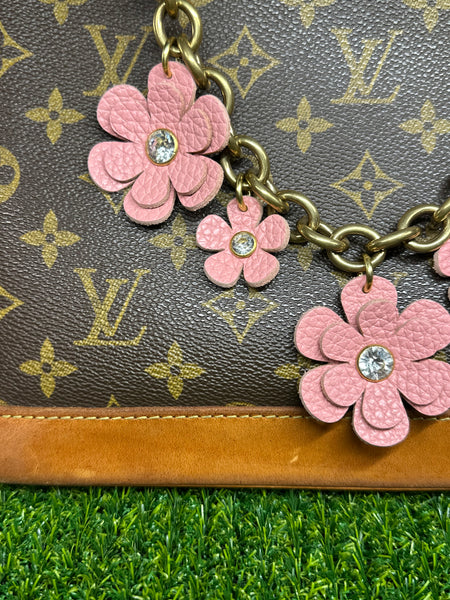 Handmade Leather Bag Jewelry – Brass Chain Floral Purse Charm