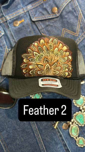 BLACK FEATHER TRUCKER HAT