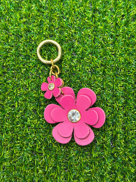 Handmade Leather Purse Charm | Flower Bag Charm with Solid Brass | Floral Handbag Accessory | Cute Luxury Keychain
