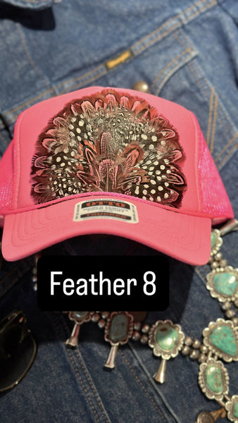 HOT PINK FEATHER TRUCKER HAT