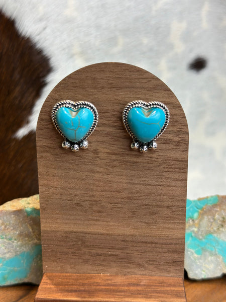 HEART FAUX TURQUOISE STUD EARRINGS