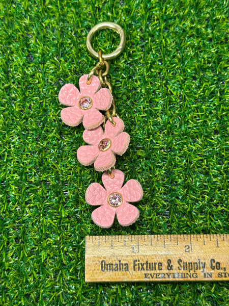 Handmade Leather Purse Charm | Flower Bag Charm with Solid Brass | Floral Handbag Accessory | Cute Luxury Keychain