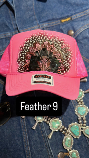 HOT PINK FEATHER TRUCKER HAT