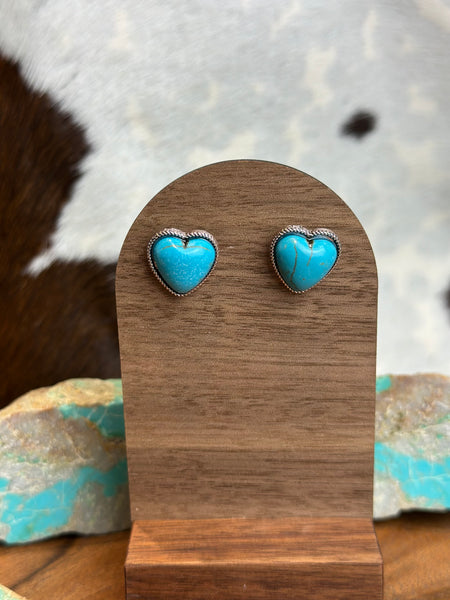 HEART FAUX TURQUOISE STUD EARRINGS