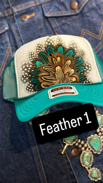 JADE AND WHITE FEATHER TRUCK HAT