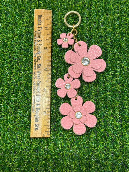 Handmade Leather Purse Charm | Flower Bag Charm with Solid Brass | Floral Handbag Accessory | Cute Luxury Keychain
