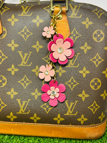 Handmade Leather Purse Charm | Flower Bag Charm with Solid Brass | Floral Handbag Accessory | Cute Luxury Keychain
