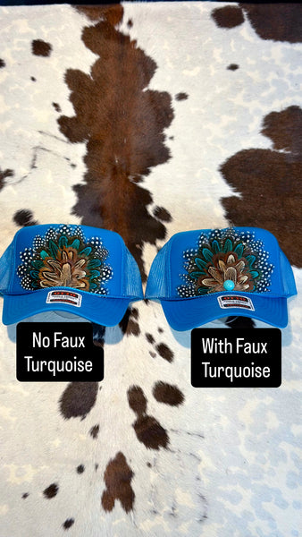 DARKER BLUE FEATHER TRUCKER HAT