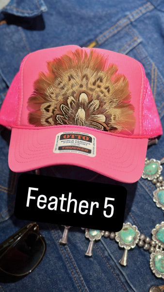 HOT PINK FEATHER TRUCKER HAT
