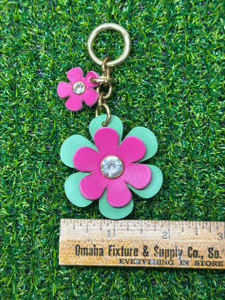 Handmade Leather Purse Charm | Flower Bag Charm with Solid Brass | Floral Handbag Accessory | Cute Luxury Keychain