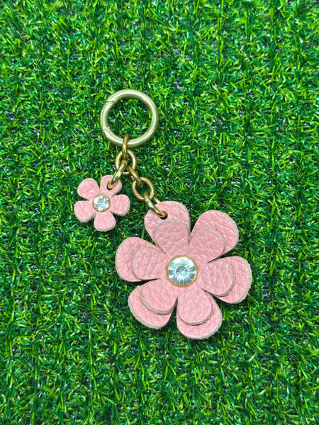Handmade Leather Purse Charm | Flower Bag Charm with Solid Brass | Floral Handbag Accessory | Cute Luxury Keychain
