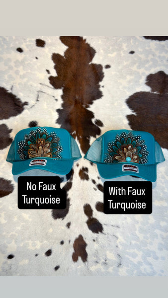 TEAL FEATHER TRUCKER HAT