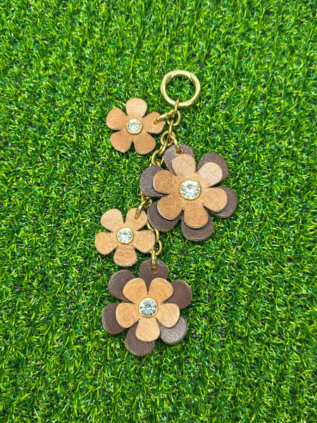 Handmade Leather Purse Charm | Flower Bag Charm with Solid Brass | Floral Handbag Accessory | Cute Luxury Keychain
